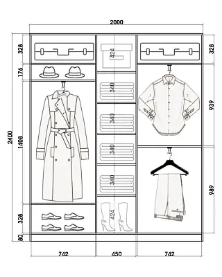 картинка Шкаф-купе 3-х дверный с пескоструйным рисунком Горизонтальные полосы №26 2400 2014 420 от магазина КУПИ КУПЕ