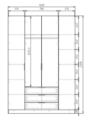 картинка Шкаф ЭКОН распашной 4-х дверный с 3-мя ящиками от магазина КУПИ КУПЕ