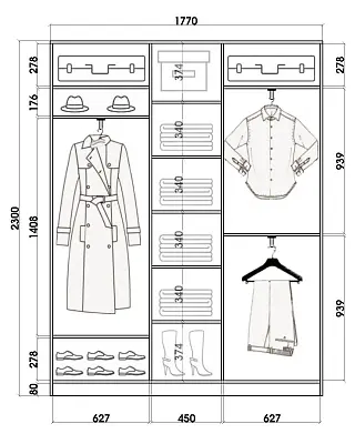 картинка Шкаф-купе 3-х дверный с пескоструйным рисунком Диагональные полосы №21-21-21 2300 1770 420 от магазина КУПИ КУПЕ