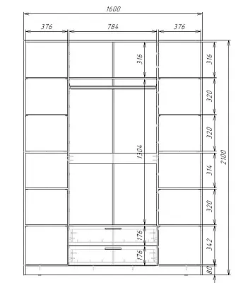 картинка Шкаф ЭКОН распашной 4-х дверный 2-мя ящиками с 4-мя зеркалами от магазина КУПИ КУПЕ