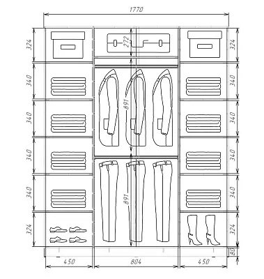 картинка Шкаф-купе 3-х дверный с одним зеркалом с разделителем 2200 1770 620 от магазина КУПИ КУПЕ