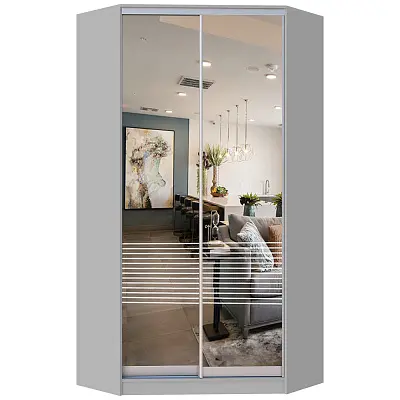 картинка Шкаф-купе 2-х дверный угловой ХИТ с пескоструйным рисунком Полосы №26 от магазина КУПИ КУПЕ