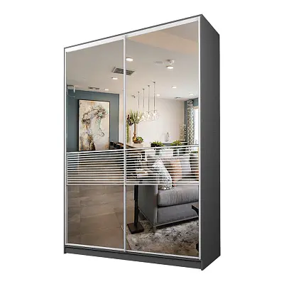 картинка Шкаф-купе 2-х дверный МАКС с зеркалом с пескоструйной вставкой от магазина КУПИ КУПЕ