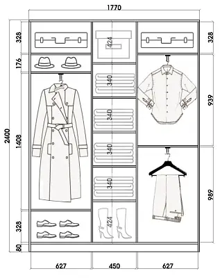 картинка Шкаф-купе 3-х дверный с пескоструйным рисунком Лист с зеркалом 2400 1770 420 от магазина КУПИ КУПЕ