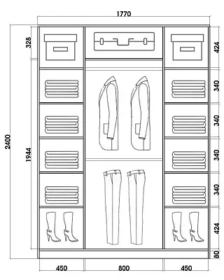 картинка Шкаф-купе 3-х дверный с пескоструйным рисунком Горизонтальные полосы №26 2400 1770 620 от магазина КУПИ КУПЕ