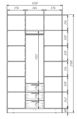 картинка Шкаф ЭКОН распашной 3-х дверный с 3-мя ящиками с 3-мя зеркалами от магазина КУПИ КУПЕ