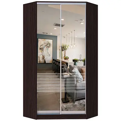 картинка Шкаф-купе 2-х дверный угловой ХИТ с пескоструйным рисунком Полосы №26 от магазина КУПИ КУПЕ