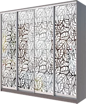 Картинка Шкаф-купе 4-х дверный с пескоструйным рисунком Лист на 4 фасада 2300 2366 620 от интернет-магазина Купи-купе