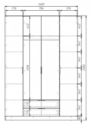 картинка Шкаф ЭКОН распашной 4-х дверный с 2-мя ящиками от магазина КУПИ КУПЕ
