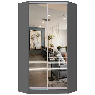 картинка Шкаф-купе 2-х дверный угловой ХИТ с пескоструйным рисунком Полосы №26 от магазина КУПИ КУПЕ