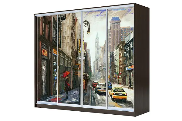 картинка Шкаф-купе 4-х дверный с фотопечатью Городской пейзаж 2200 2366 620 от магазина КУПИ КУПЕ