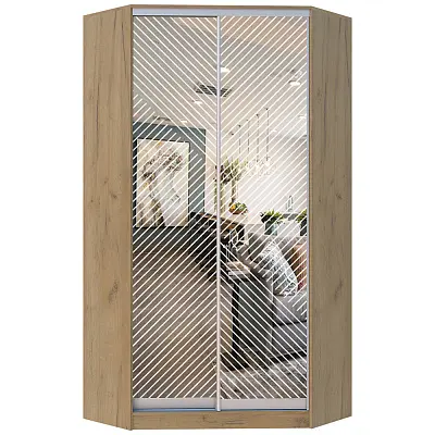 картинка Шкаф-купе 2-х дверный угловой ХИТ с пескоструйным рисунком Диагональные полосы №21-24 от магазина КУПИ КУПЕ