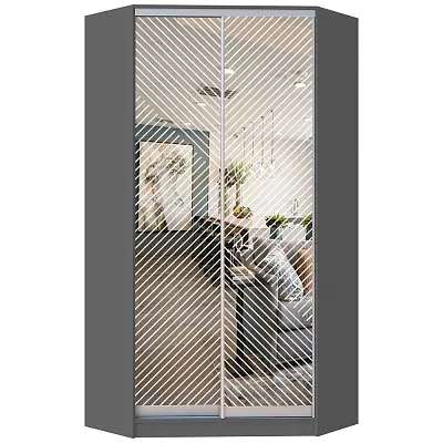 картинка Шкаф-купе 2-х дверный угловой ХИТ с пескоструйным рисунком Диагональные полосы №21-24 от магазина КУПИ КУПЕ