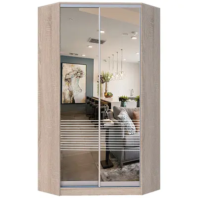 картинка Шкаф-купе 2-х дверный угловой ХИТ с пескоструйным рисунком Полосы №26 от магазина КУПИ КУПЕ