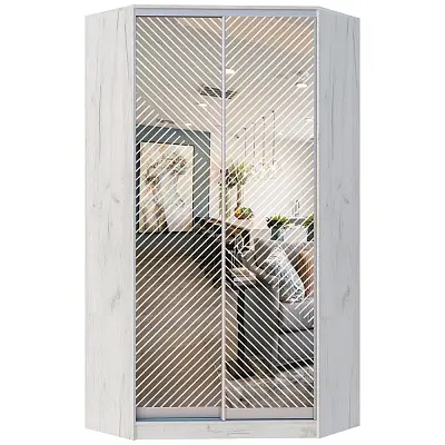 картинка Шкаф-купе 2-х дверный угловой ХИТ с пескоструйным рисунком Диагональные полосы №21-24 от магазина КУПИ КУПЕ