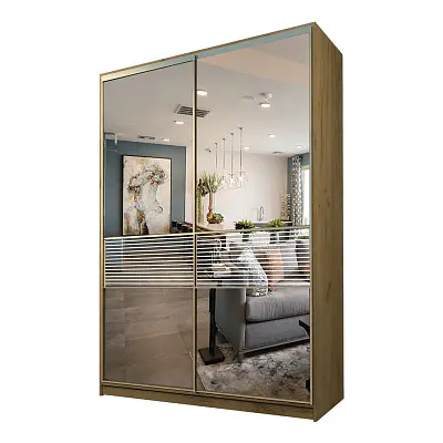 картинка Шкаф-купе 2-х дверный МАКС с зеркалом с пескоструйной вставкой от магазина КУПИ КУПЕ