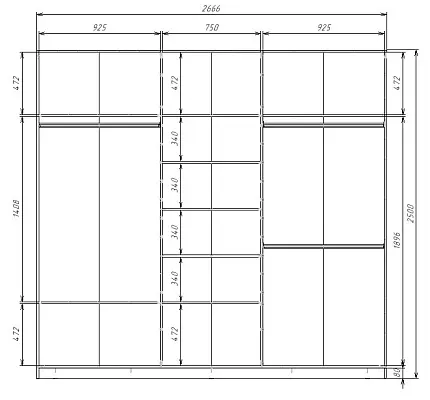 картинка Шкаф-купе 3-х дверный МАКС с черной пленкой Oracal 2500 2666 600 от магазина КУПИ КУПЕ