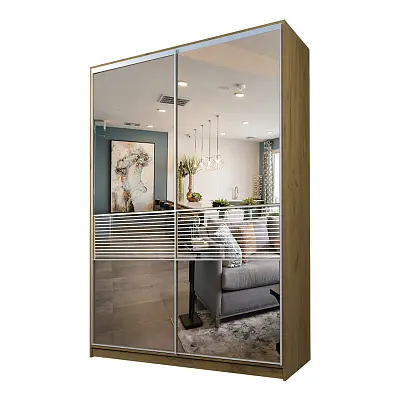 картинка Шкаф-купе 2-х дверный МАКС с зеркалом с пескоструйной вставкой от магазина КУПИ КУПЕ