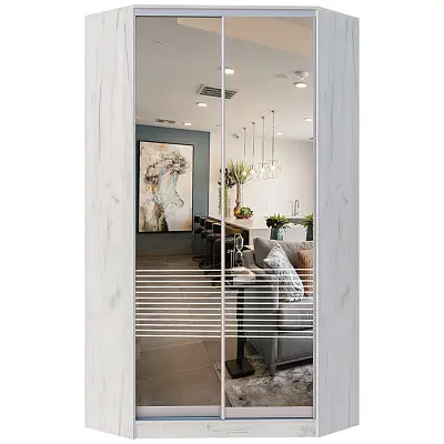 картинка Шкаф-купе 2-х дверный угловой ХИТ с пескоструйным рисунком Полосы №26 от магазина КУПИ КУПЕ