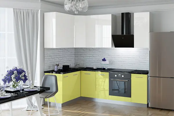 картинка Модульная кухня угловая Модерн 160/240 желтый/белый глянец от магазина КУПИ КУПЕ