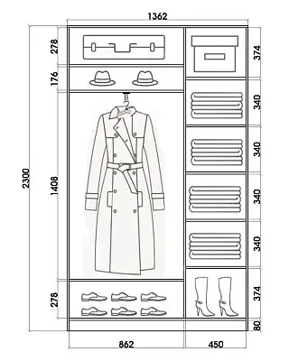 картинка 2-х дверный шкаф купе с цветной пленкой Средне-Серый №074 2300 1362 420 от магазина КУПИ КУПЕ