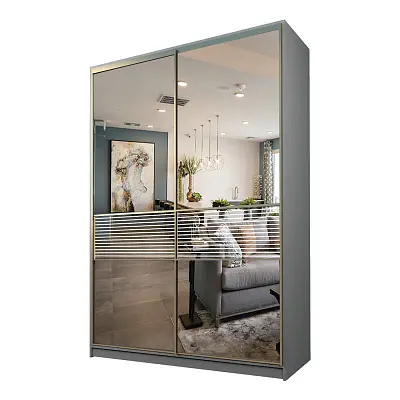 картинка Шкаф-купе 2-х дверный МАКС с зеркалом с пескоструйной вставкой от магазина КУПИ КУПЕ