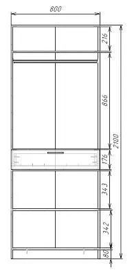 картинка Шкаф ЭКОН распашной 2-х дверный с ящиком со штангой с 2-мя зеркалами от магазина КУПИ КУПЕ