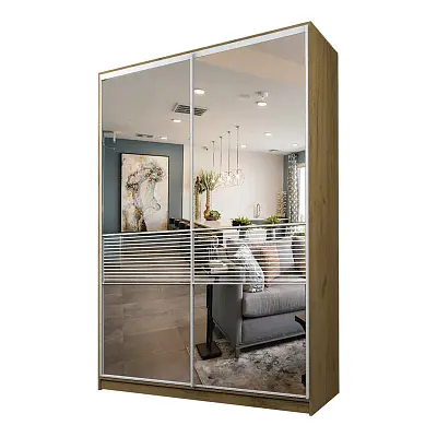 картинка Шкаф-купе 2-х дверный МАКС с зеркалом с пескоструйной вставкой от магазина КУПИ КУПЕ