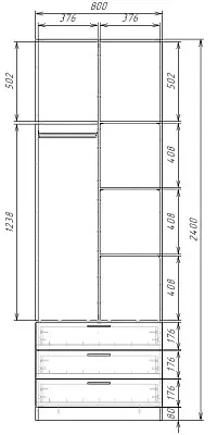 картинка Шкаф ЭКОН распашной 2-х дверный с 3-мя ящиками с полками и штангой от магазина КУПИ КУПЕ