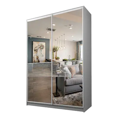 картинка Шкаф-купе 2-х дверный МАКС с зеркалом с пескоструйной вставкой от магазина КУПИ КУПЕ