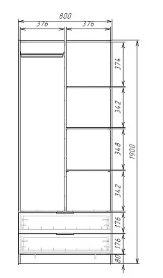 картинка Шкаф ЭКОН распашной 2-х дверный с 2-мя ящиками с полками и штангой от магазина КУПИ КУПЕ