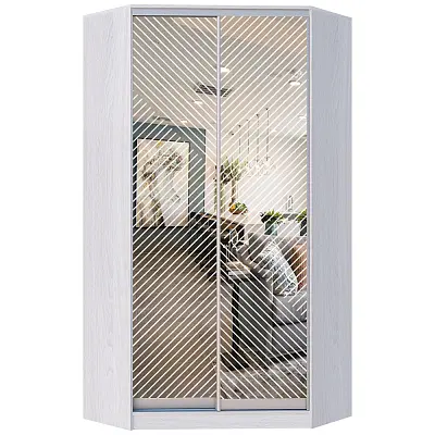 картинка Шкаф-купе 2-х дверный угловой ХИТ с пескоструйным рисунком Диагональные полосы №21-24 от магазина КУПИ КУПЕ