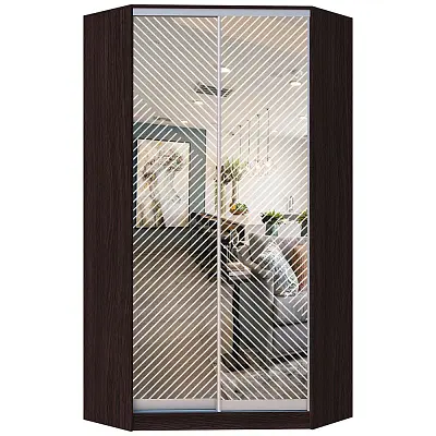 картинка Шкаф-купе 2-х дверный угловой ХИТ с пескоструйным рисунком Диагональные полосы №21-24 от магазина КУПИ КУПЕ