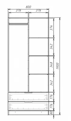 картинка Шкаф ЭКОН распашной 2-х дверный с 2-мя ящиками с полками и штангой от магазина КУПИ КУПЕ