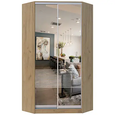 картинка Шкаф-купе 2-х дверный угловой ХИТ с пескоструйным рисунком Полосы №26 от магазина КУПИ КУПЕ