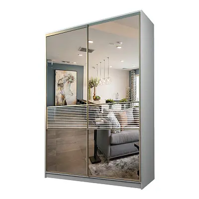 картинка Шкаф-купе 2-х дверный МАКС с зеркалом с пескоструйной вставкой от магазина КУПИ КУПЕ