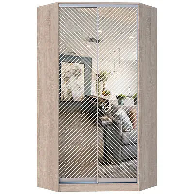 картинка Шкаф-купе 2-х дверный угловой ХИТ с пескоструйным рисунком Диагональные полосы №21-24 от магазина КУПИ КУПЕ