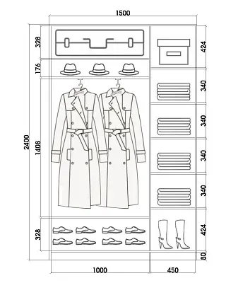 картинка 2-х дверный шкаф купе с цветной пленкой Средне-Серый №074 2400 1500 420 от магазина КУПИ КУПЕ