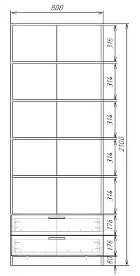 картинка Шкаф ЭКОН распашной 2-х дверный с 2-мя ящиками с полками с 2-мя зеркалами от магазина КУПИ КУПЕ