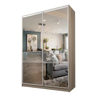 картинка Шкаф-купе 2-х дверный МАКС с зеркалом с пескоструйной вставкой от магазина КУПИ КУПЕ