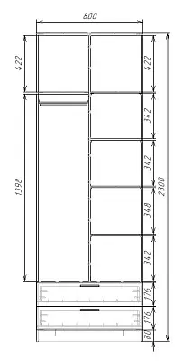 картинка Шкаф ЭКОН распашной 2-х дверный с 2-мя ящиками с полками и штангой с 2-мя зеркалами от магазина КУПИ КУПЕ