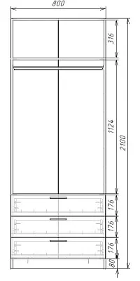 картинка Шкаф ЭКОН распашной 2-х дверный с 3-мя ящиками со штангой с 2-мя зеркалами от магазина КУПИ КУПЕ
