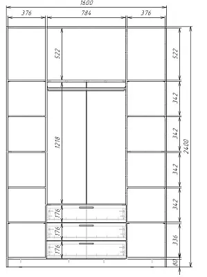 картинка Шкаф ЭКОН распашной 4-х дверный 3-мя ящиками с 4-мя зеркалами от магазина КУПИ КУПЕ