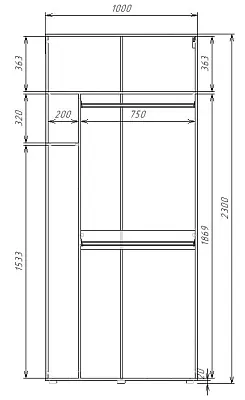 картинка Шкаф Гранд ГШБ/2 распашной 2-х дверный с двумя штангами и секцией для гладильной доски от магазина КУПИ КУПЕ