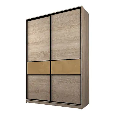 картинка Шкаф-купе 2-х дверный МАКС со вставками с светло-коричневой пленкой Oracal от магазина КУПИ КУПЕ