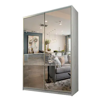 картинка Шкаф-купе 2-х дверный МАКС с зеркалом с пескоструйной вставкой от магазина КУПИ КУПЕ