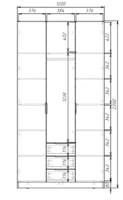 картинка Шкаф ЭКОН распашной 3-х дверный с 3-мя ящиками от магазина КУПИ КУПЕ