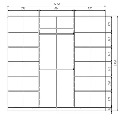 картинка Шкаф-купе 3-х дверный МАКС с зеркалом по центру от магазина КУПИ КУПЕ