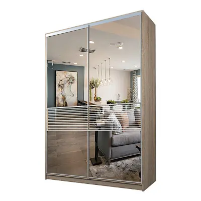 картинка Шкаф-купе 2-х дверный МАКС с зеркалом с пескоструйной вставкой от магазина КУПИ КУПЕ