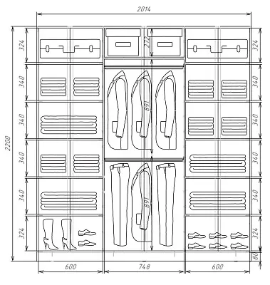 картинка Шкаф-купе 3-х дверный с пескоструйным рисунком Полосы 2200 2014 620 от магазина КУПИ КУПЕ